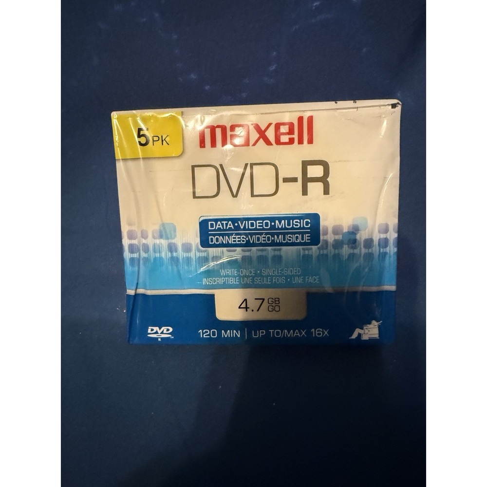 5 Pack Maxell DVD-R‎ 4.7GB Blank Discs in Cases 16x speed 120 min. Never Opened